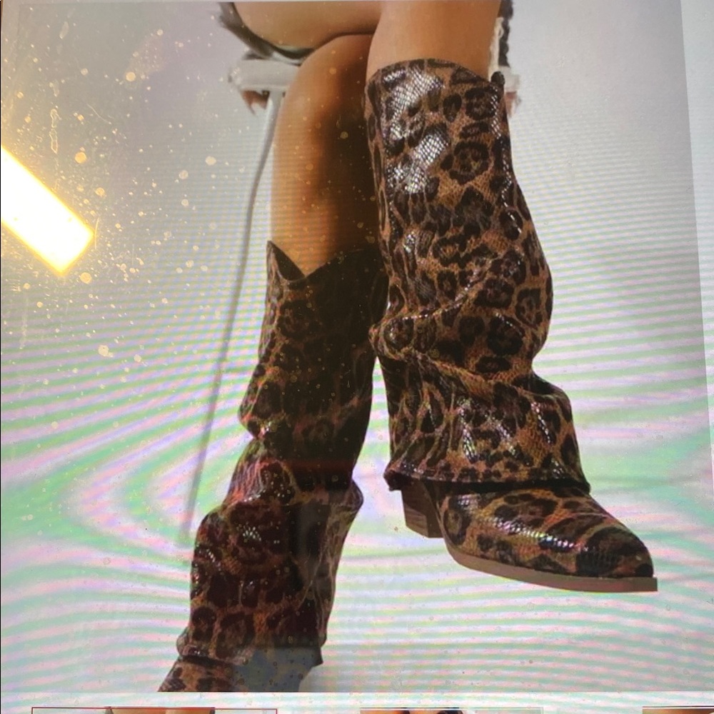 SHEIN Brown & Black Stacked Heel Tall Shaft Leopard Print Women's Boots - NWOT - Picture 3 of 12